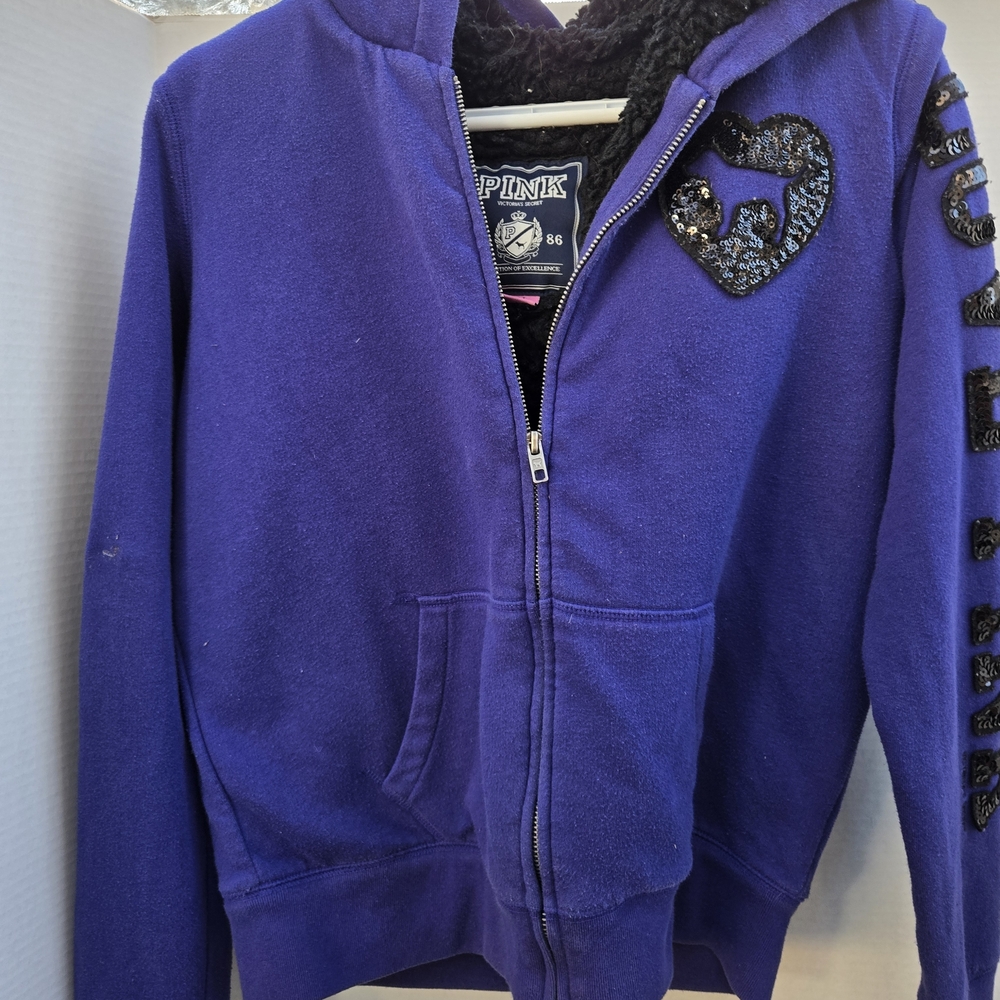 Victoria's Secret PINK Sequin Detailed Fur Lined Hoodie.
